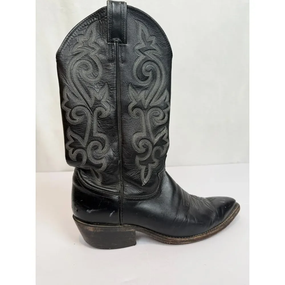 Justin 1408 Mens 9D Black Leather Cowboy Boots Western Pull-On USA Made - Picture 2 of 10